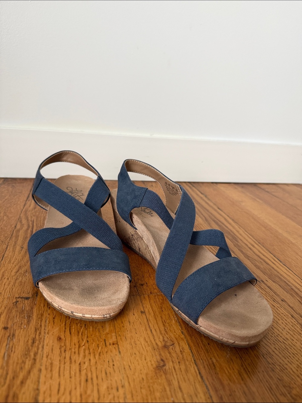 Life Stride Soft SystemNavy Wedge Sandals with Cork-Style Heel